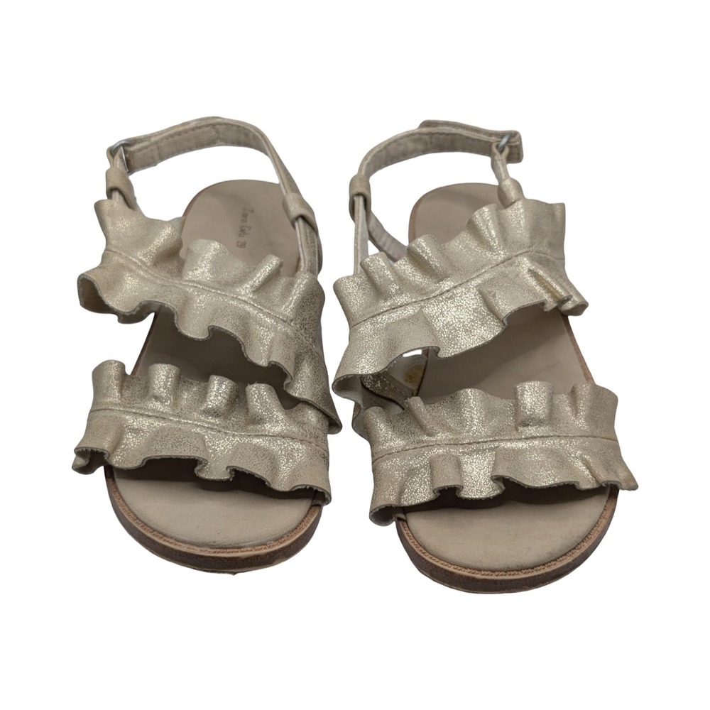 Zara Girls Gold Ruffle Sandals Size 29 US Size 11– Metallic Double Strap